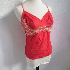 Vintage Y2K Coral Camisole Lace Trim Soft Knit Cami Top M
